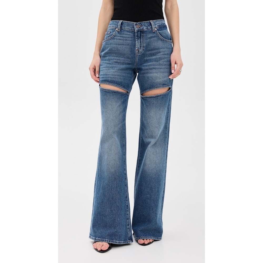 NEW 7 For All Mankind Jeans Womens 28 Cut-Out Low Rise Spencer Flare Jeans